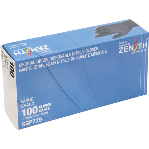 Gants jetables de calibre m&eacute;dical r&eacute;sistants &agrave; la perforation, Grand, Nitrile, 5 mils, Sans poudre, Noir, Classe 2 Ontario Packaging