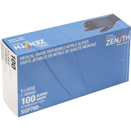 Puncture-Resistant Medical-Grade Disposable Gloves, X-Large, Nitrile, 5-mil, Powder-Free, Black, Class 2 Ontario Packaging