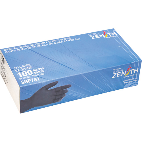 Puncture-Resistant Medical-Grade Disposable Gloves, 2X-Large, Nitrile, 5-mil, Powder-Free, Black, Class 2 Ontario Packaging