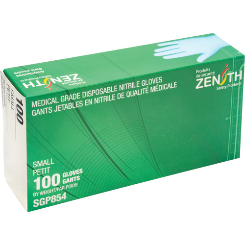 Puncture-Resistant Medical-Grade Disposable Gloves, Small, Nitrile, 3.5-mil, Powder-Free, Blue, Class 2 Ontario Packaging