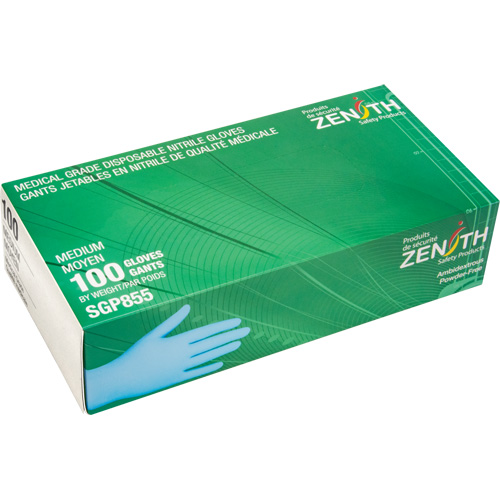 Gants jetables de calibre m&eacute;dical r&eacute;sistants &agrave; la perforation, Moyen, Nitrile, 3,5 mils, Sans poudre, Bleu, Classe 2 Ontario Packaging