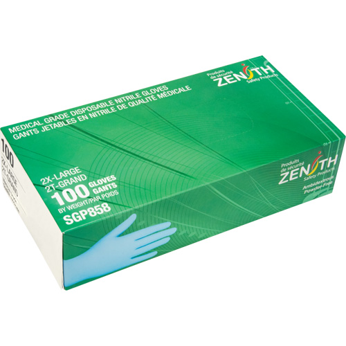 Puncture-Resistant Medical-Grade Disposable Gloves, 2X-Large, Nitrile, 3.5-mil, Powder-Free, Blue, Class 2 Ontario Packaging