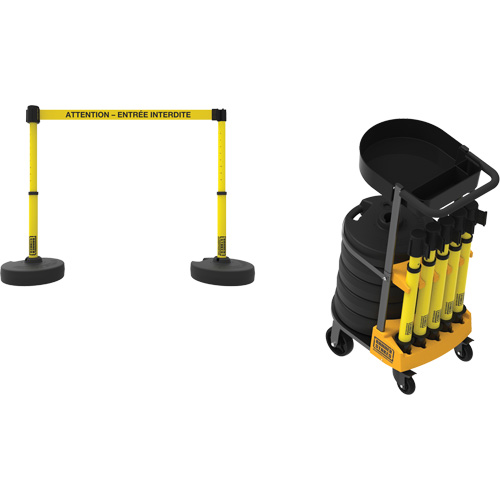 Plus Portable Barrier System Cart Package with Tray, 75' L, Metal/Plastic, Yellow Ontario Packaging