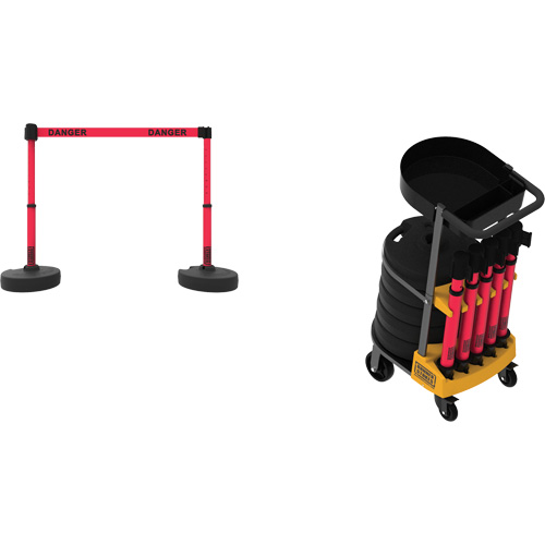 Plus Portable Barrier System Cart Package with Tray, 75' L, Metal/Plastic, Red Ontario Packaging