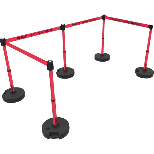 Ensemble de montants pour barri&egrave;re Plus, Plastique, 42" h, Ruban Rouge, Longueur du ruban 15' Ontario Packaging