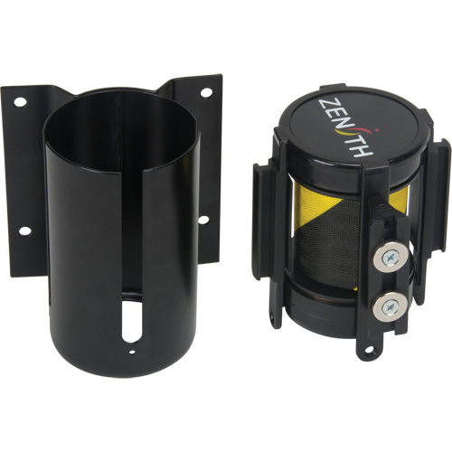 Barri&egrave;re &agrave; fixation murale avec ruban magn&eacute;tique, Acier, Fixation par vis, 7', Ruban Noir et jaune Ontario Packaging