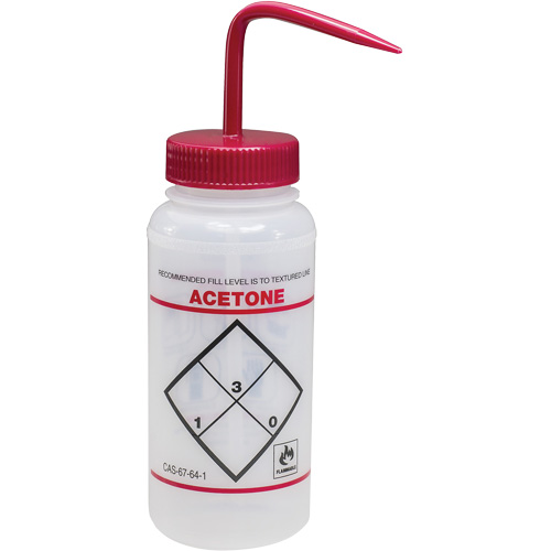 "Acetone" Safety-Labeled Wide-Mouth Wash Bottle, 16 oz. Ontario Packaging