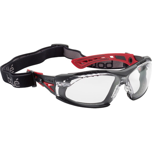 Rush+ Foam Rimmed Safety Glasses with Strap, Clear Lens, Anti-Fog/Anti-Scratch, Meets/Exceeds CSA Z94.3 Ontario Packaging