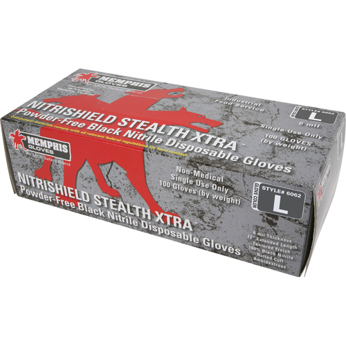 NitriShield Stealth Extra Disposable Gloves, Large, Nitrile, 6-mil, Powder-Free, Black Ontario Packaging