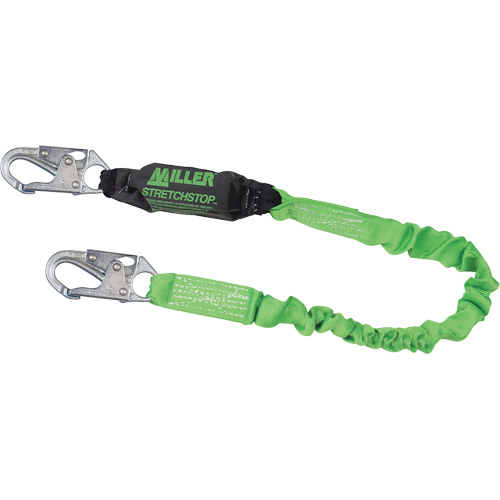Longe &agrave; amortisseur de choc Miller StretchStop, 6', Point d'ancrage &agrave; Mousqueton verrouillable, Mousqueton verrouillable aux jambes, Polyester Ontario Packaging