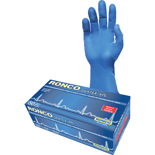 SilkTex XPL Extra-Long Examination Glove, Medium, Latex, 13-mil, Powder-Free, Blue, Class 2 Ontario Packaging