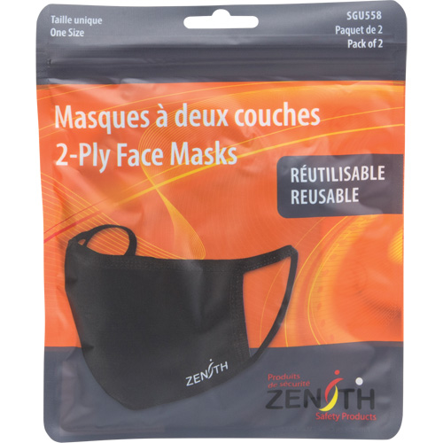 Masques r&eacute;utilisable &agrave; deux couches, Polyester, Noir Ontario Packaging