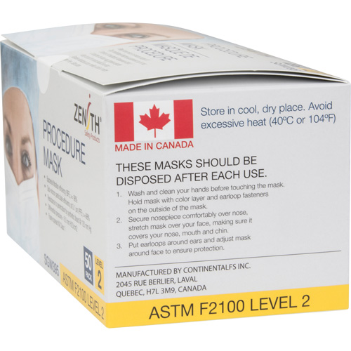Masques d'intervention jetables, ASTM F2100 Niveau 2, Classe 1 Ontario Packaging