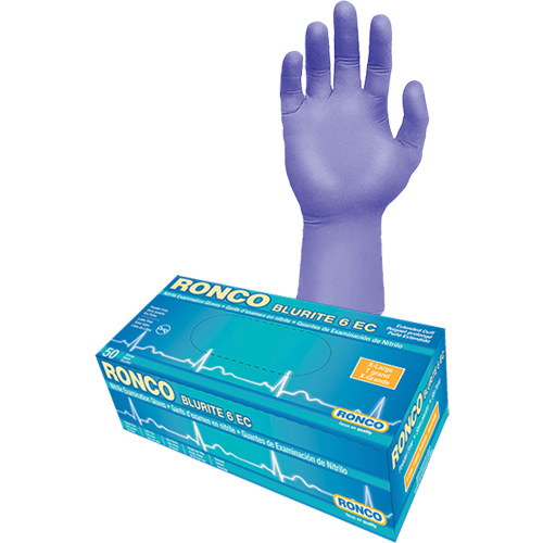 Blurite 6 EC Extended Cuff Examination Gloves, Small, Nitrile, 6-mil, Powder-Free, Purple, Class 2 Ontario Packaging
