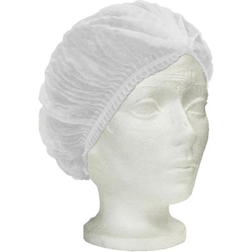 Ronco Care Pleated Bouffant Cap, Polypropylene, 24", White Ontario Packaging