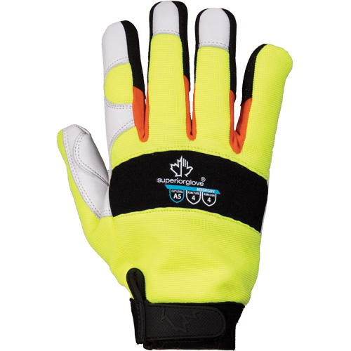 Gants de m&eacute;canicien &agrave; haute visibilit&eacute; ClutchGear, Paume Cuir fleur de ch&egrave;vre, Taille Moyen Ontario Packaging