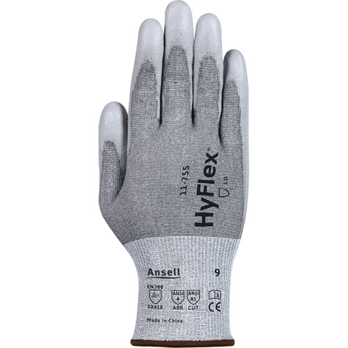Gants r&eacute;sistants aux coupures 11-755  Hyflex, Taille 6, Calibre 18, Rev&ecirc;tement Polyur&eacute;thane, Enveloppe en Polyester/PEHP/Tungst&egrave;ne/Spandex, ASTM ANSI niveau A5/EN 388 niveau E Ontario Packaging