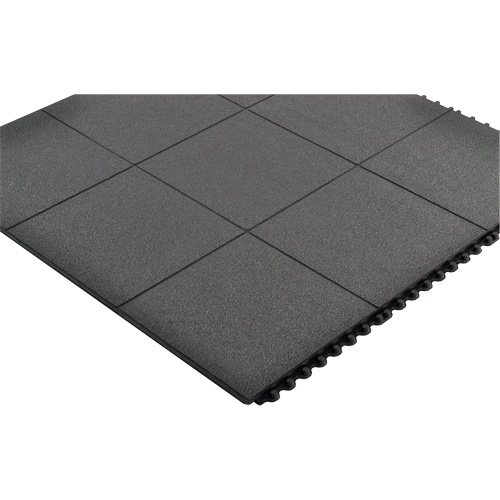 Tapis antifatigue &agrave; imbrication Cushion-Ease, Rugueux, 3' x 3' x 3/4", Noir, Caoutchouc naturel Ontario Packaging