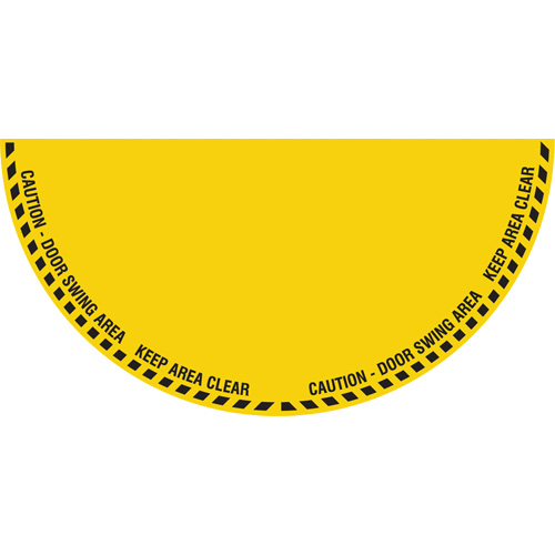 "Caution" Half Circle Swing Door Floor Sign, Adhesive, English with Pictogram Ontario Packaging