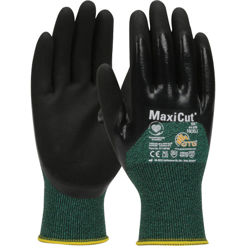 Gants r&eacute;sistants aux coupures dans un milieu de travail huileux ATG MaxiCut, Taille Grand, Calibre 15, Rev&ecirc;tement Nitrile, Enveloppe en Fil technique, ASTM ANSI niveau A2/EN 388 niveau 3/EN 388 niveau B Ontario Packaging