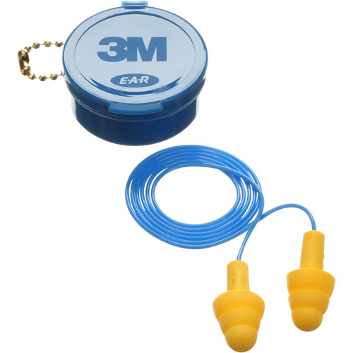 Bouchons d'oreilles pr&eacute;moul&eacute;s E-A-R Ultrafit, Avec cordon, Paire - Boîtier en plastique, 25 dB NRR, Taille unique Ontario Packaging