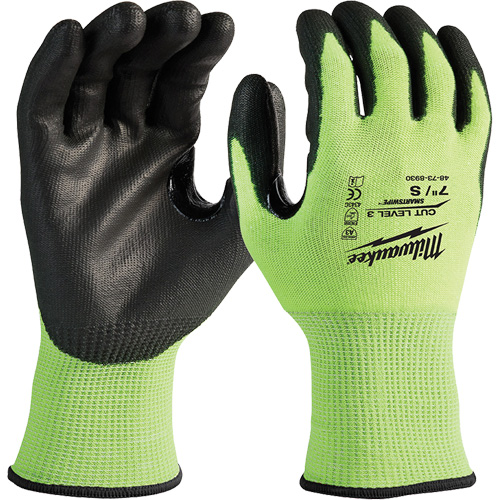 High-Visibility Cut-Resistant Gloves, Size Small, 15 Gauge, Nitrile/Polyurethane Coated, Polyethylene Shell, ANSI/ISEA 105 Level 3 Ontario Packaging