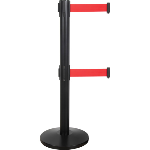 Dual Belt Crowd Control Barrier, Steel, 35" H, Red Tape, 7' Tape Length Ontario Packaging