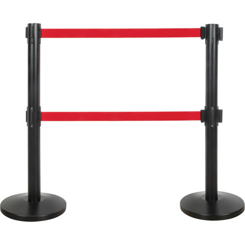 Dual Belt Crowd Control Barrier, Steel, 35" H, Red Tape, 7' Tape Length Ontario Packaging