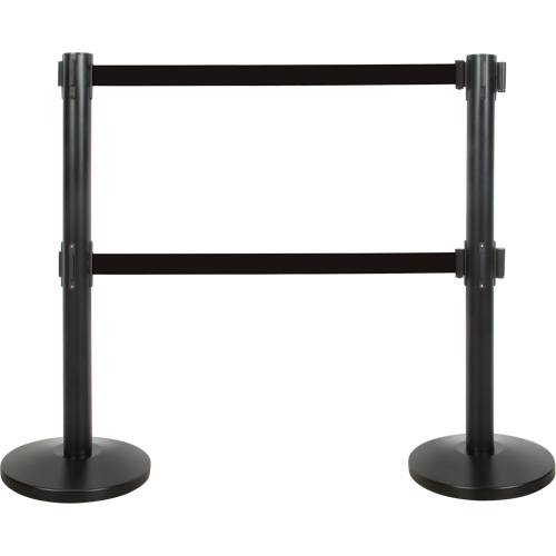 Dual Belt Crowd Control Barrier, Steel, 35" H, Black Tape, 7' Tape Length Ontario Packaging