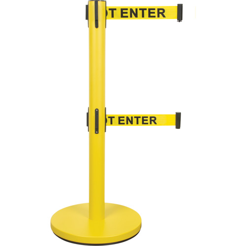 Dual Belt Crowd Control Barrier, Steel, 35" H, Yellow Tape, 7' Tape Length Ontario Packaging