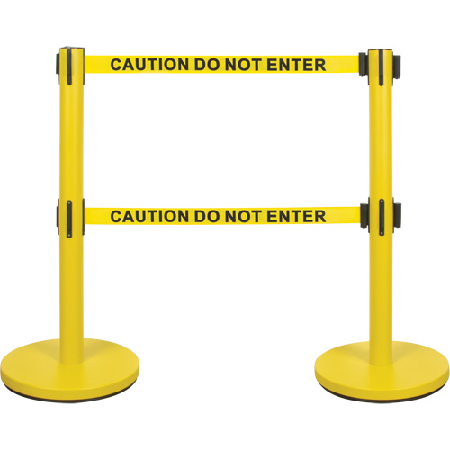 Dual Belt Crowd Control Barrier, Steel, 35" H, Yellow Tape, 7' Tape Length Ontario Packaging