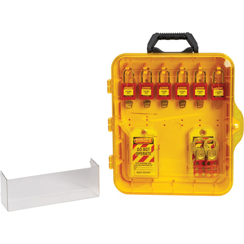 Station de cadenassage avec cadenas de s&eacute;curit&eacute; en nylon &agrave; cl&eacute; utilisant des cl&eacute;s identiques, Cadenas Plastique, Capacit&eacute; de 6, Cadenas Compris Ontario Packaging