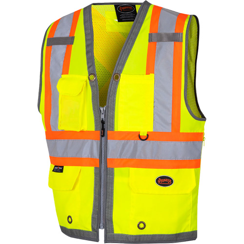 6673 Mesh-Back Zip-Front Surveyor's Vest, High Visibility Lime-Yellow, Small, Polyester Ontario Packaging