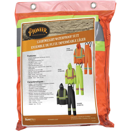 5598 Combinaison de pluie imperm&eacute;able et l&eacute;g&egrave;re, Polyester/PVC, Petit, Orange haute visibilit&eacute; Ontario Packaging