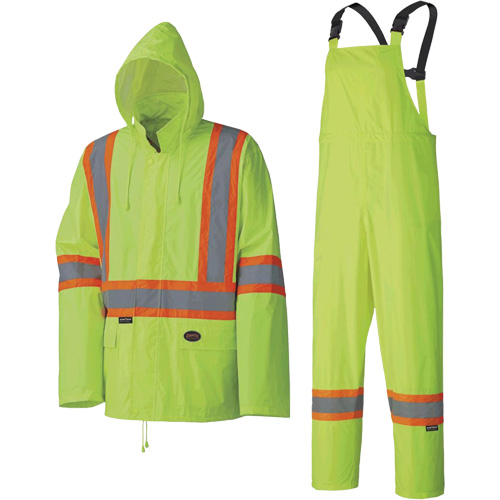 5599 Lightweight Waterproof Rain Suit, Polyester/PVC, X-Small, High Visibility Lime-Yellow Ontario Packaging