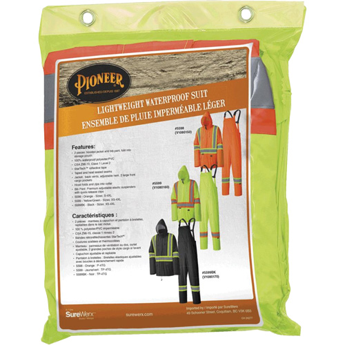 5599 Lightweight Waterproof Rain Suit, Polyester/PVC, X-Small, High Visibility Lime-Yellow Ontario Packaging