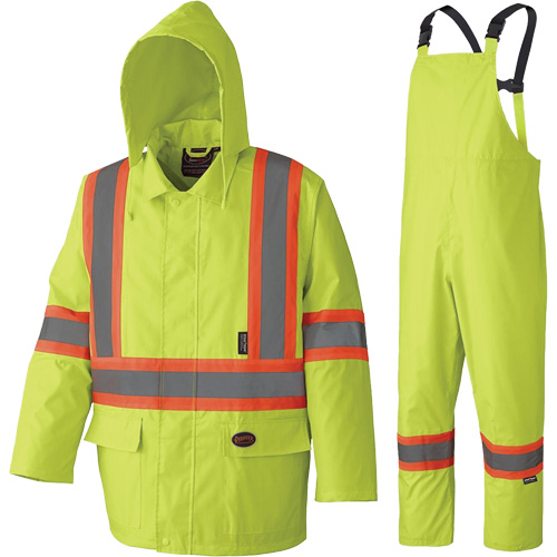 5609 210D Waterproof Rain Suit, Polyester/PVC, X-Small, High Visibility Lime-Yellow Ontario Packaging