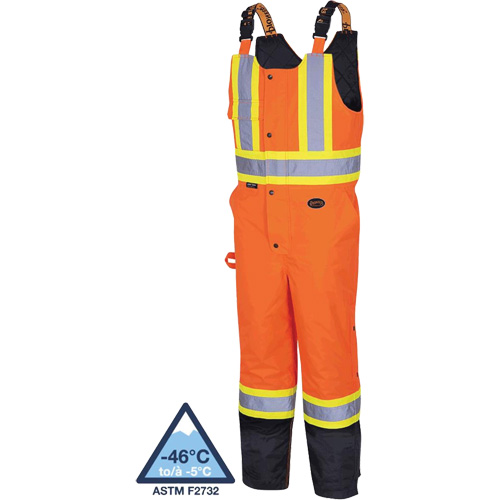 5040BB Waterproof Quilted Bib Pants, Polyester, X-Small, Black/High Visibility Orange Ontario Packaging