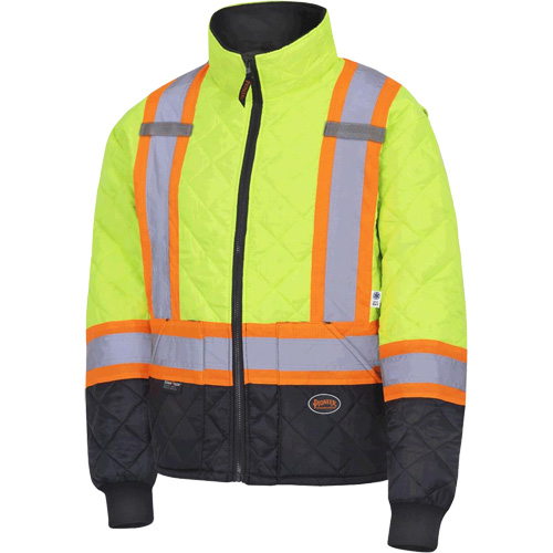 5016 Quilted Freezer Jacket, Polyester, Black/High Visibility Lime-Yellow, X-Small Ontario Packaging