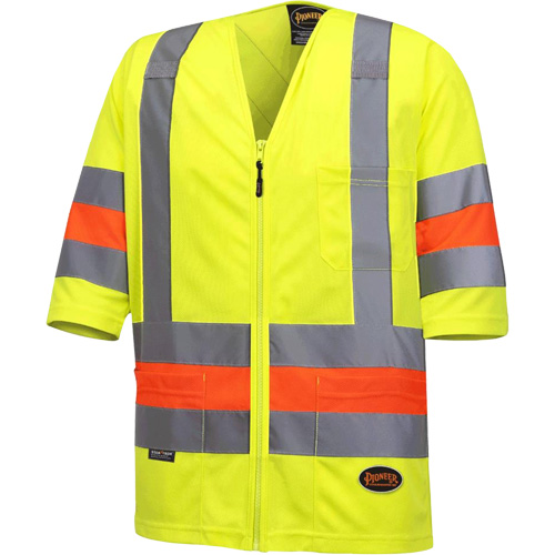 6019 Short-Sleeved Quebec Traffic Control Shirt, Polyester, X-Small, High Visibility Lime-Yellow Ontario Packaging