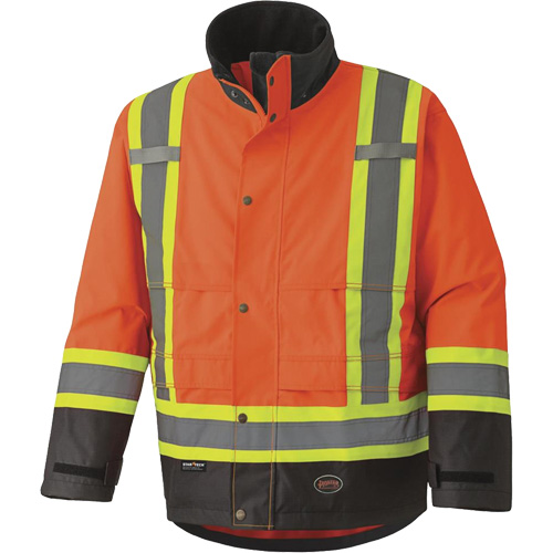 5400 300D Trilobal Ripstop Waterproof Safety Jacket, Polyester, Black/High Visibility Orange, 2X-Large Ontario Packaging
