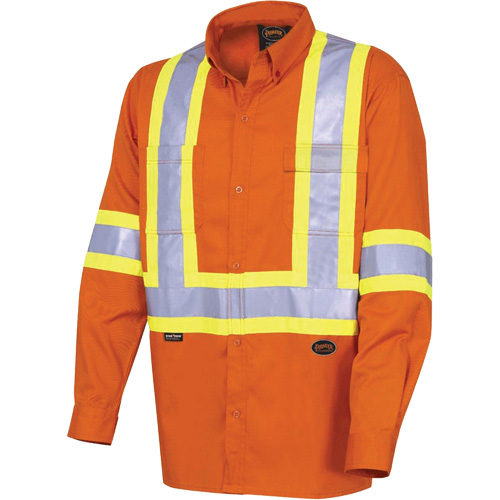 4441 Ultra-Cool Long-Sleeved Safety Shirt, Cotton, Small, High Visibility Orange Ontario Packaging
