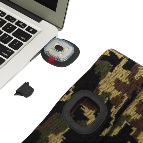 5677 Tuque en tricot avec lampe frontale &agrave; DEL, Doublure en Molleton, Taille unique, Camo Ontario Packaging