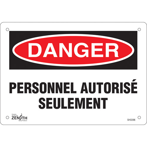 "Personnel autoris&eacute; seulement" Sign, 7" x 10", Plastic, French Ontario Packaging