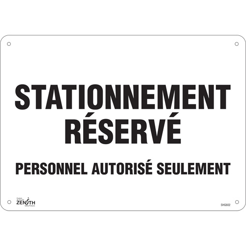 "Stationnement r&eacute;serv&eacute;" Parking Sign, 10" x 14", Aluminum, French Ontario Packaging