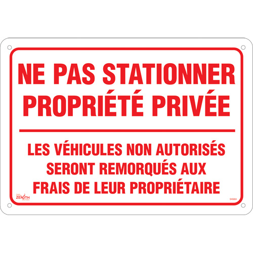 "Ne pas stationner propri&eacute;t&eacute; priv&eacute;e" Sign, 14" x 20", Aluminum, French Ontario Packaging