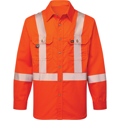 Ultrasoft&reg; Flame Resistant Deluxe Segmented Striped Work Shirt, Medium, Orange Ontario Packaging