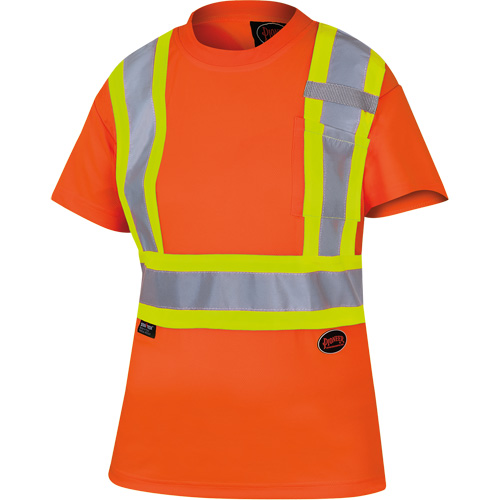 6948 Women's Bird's-Eye Safety T-Shirt, Polyester, X-Small, High Visibility Orange Ontario Packaging