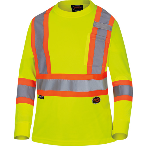 6969 Chandail de s&eacute;curit&eacute; &agrave; manches longues en il-de-perdrix pour femme, Polyester, T-petit, Jaune lime haute visibilit&eacute; Ontario Packaging