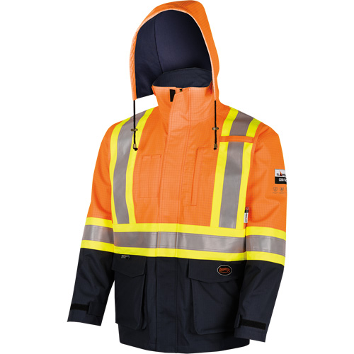 4484 Defender&reg; FR/Arc/Antistatic Trilaminate Safety Jacket, Small, Black/High Visibility Orange, 11 cal/cm² Ontario Packaging